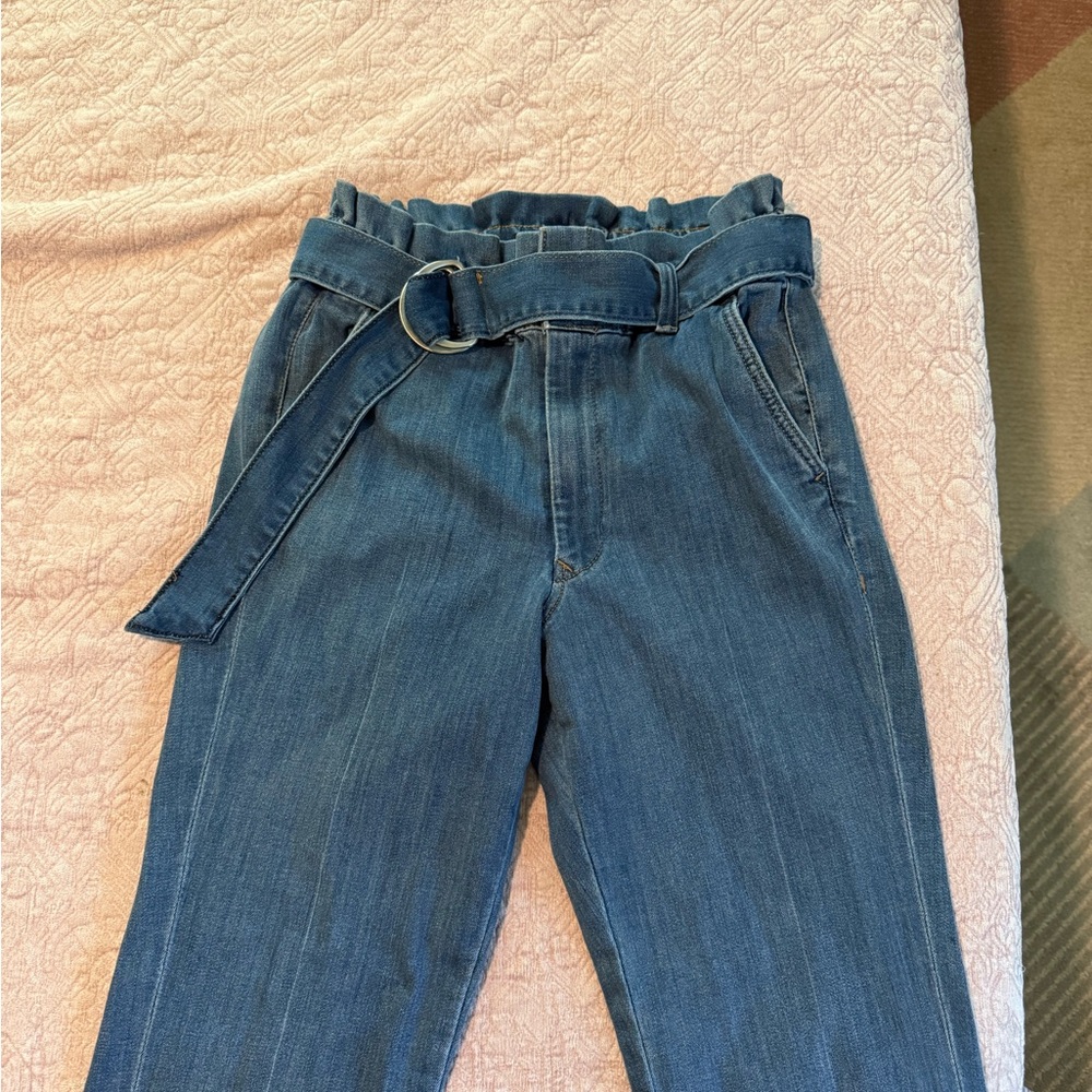 Express Blue High Rise Jeans with Belt Detail